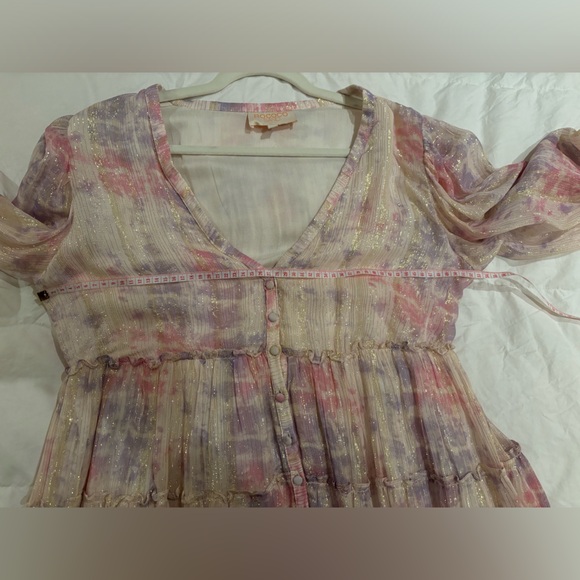 ROCOCO SAND ETRE METALLIC PINK TIERED MAXI DRESS size L - Picture 8 of 11